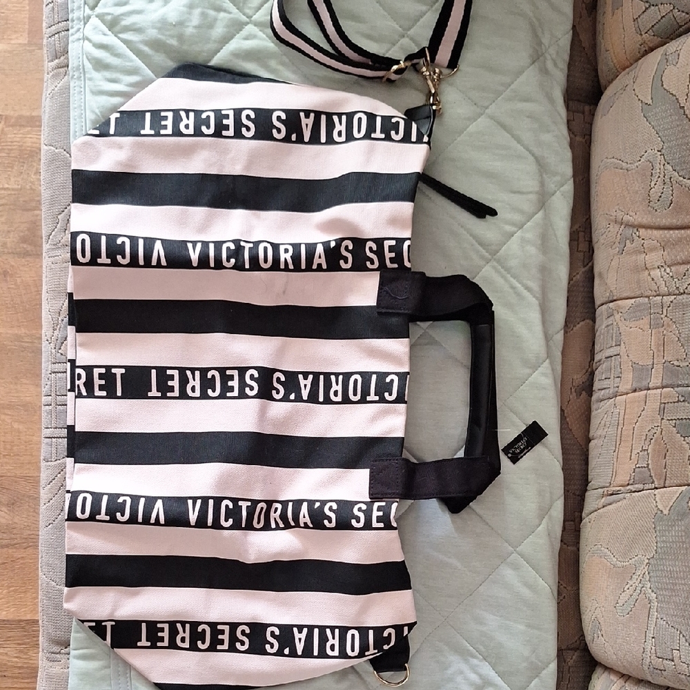 Victoria's Secret Black and Pink Logo Travel Bag